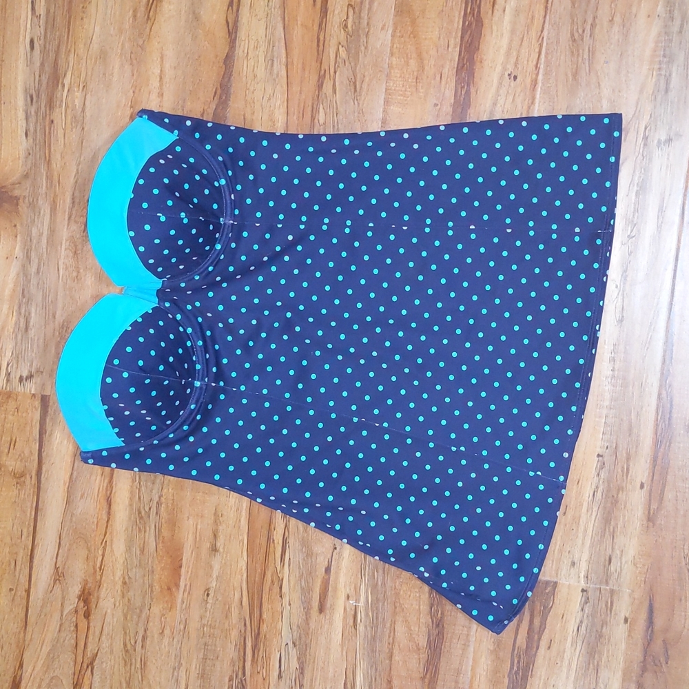 Spanx size 14 navy and turquoise polka dot tankini top